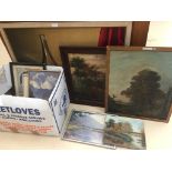 Nine pictures to include 19th century landscape oils and later examples
