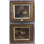 A pair of 19th century oils on canvas depicting chickens in farmyards,