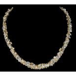 A 18ct Moonstone Frill Necklace: Multi-strung oval cabochon cut moonstone frill necklace,