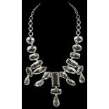 A Silver and Green Amethyst Abstract Necklace: Large well proportioned rectangular, oval,