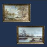 Two gilt framed prints of river scenes