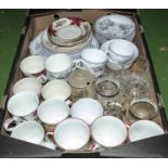 A box containing cups, plates and glasses