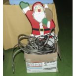 A box containing rope lights and other Christmas lights