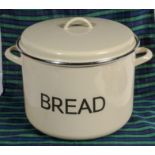 A metal bread bin