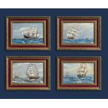 Four gilt framed oil on board paintings depicting sailing vessels