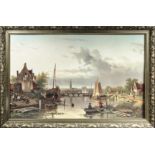 A framed print of a river scene