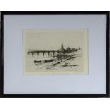 A framed etching of Perth Bridge size 17cm x 25.6cm