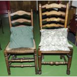 Two oak rush seated chairs