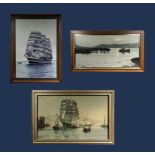 Three framed prints depicting nautical scenes