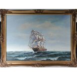 A gilt framed oil on canvas depicting a clipper, size 60cm x 90cm