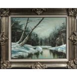 Cantrell. A gilt framed oil on canvas depicting a winter scene, signed. size 49.5cm x 60cm