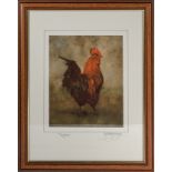 A framed print of a cockerel entitled 'The Boss' signed Sandy Milligan