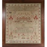 A large rosewood framed sampler by Phebe Shield, overall size 83cm x 76cm