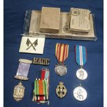 Various medals, ribbons and badges together with five medal boxes