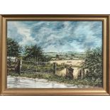 A framed acrylic depicting a rural scene, size 46cm x 63cm