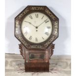 An American rosewood clock with brass inlay