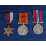 Three WW11 medals, war and Africa service.