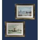 Two gilt framed prints depicting seascapes