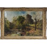 John Falconer Slater 1857-1937. A gilt framed oil on canvas depicting Needpath Castle, label