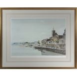 A framed Russell Flint limited edition print #393/500 depicting a dock scene. Image size 38cm x