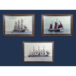 Three framed prints depicting sailing ships