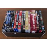 A box containing DVDs