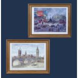 Two framed prints depicting scenes of London