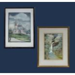 Two framed watercolours St Mary's Church and Waterfall at Wilton Park both signed Elizabeth