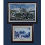 A framed print entitled Waverley Station Edinburgh and Train Spotter by Kevin Walsh