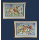 Euphen Alexander- Two framed watercolours entitled Gowans and Poppies and A Bowl of Dahlias both