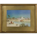 A framed watercolour of a Arabian scene, image size 17cm x 25cm