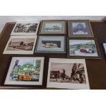 Eight prints of vintage buses