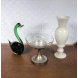 A Murano style swan, comport and a vase