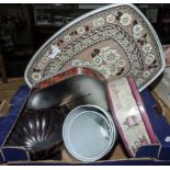 A box of assorted tins and dishes