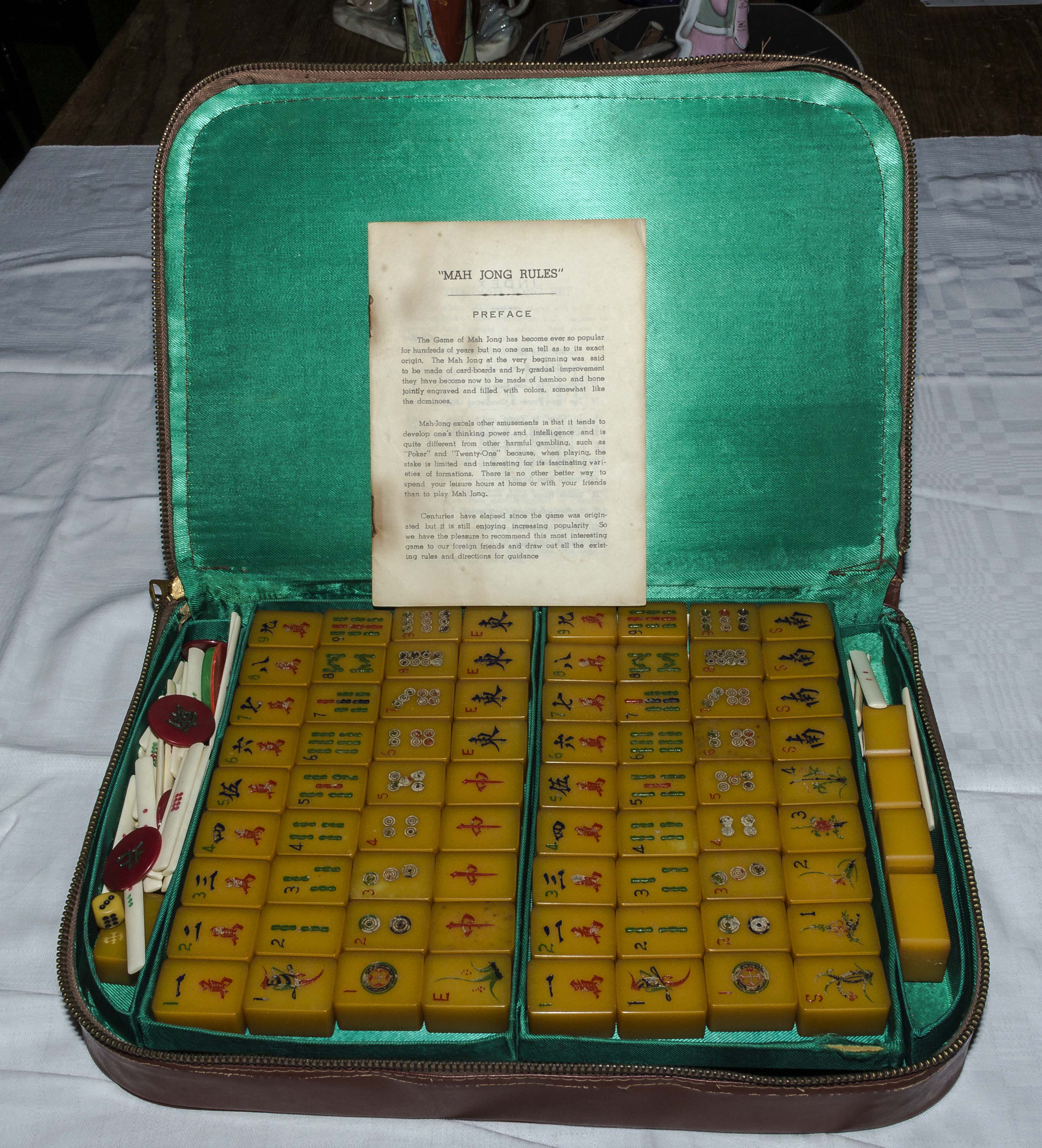 A cased set of Mah Jong tiles