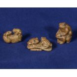 Three fruitwood frog netsuke