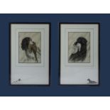 two framed pastel drawings of gun dogs signed S W Fraser