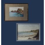 Two framed water colours a seascape and Barnes Ness Lighthouse Dunbar