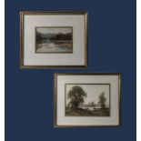 B Whitmore framed water colour depicting a river scene with a fisherman 16cm x 23cm together with