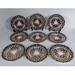 Nine Crown Derby Imari pattern plates