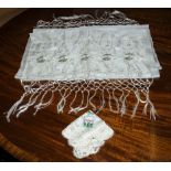 A Victorian silk shawl and embroidered handkerchief