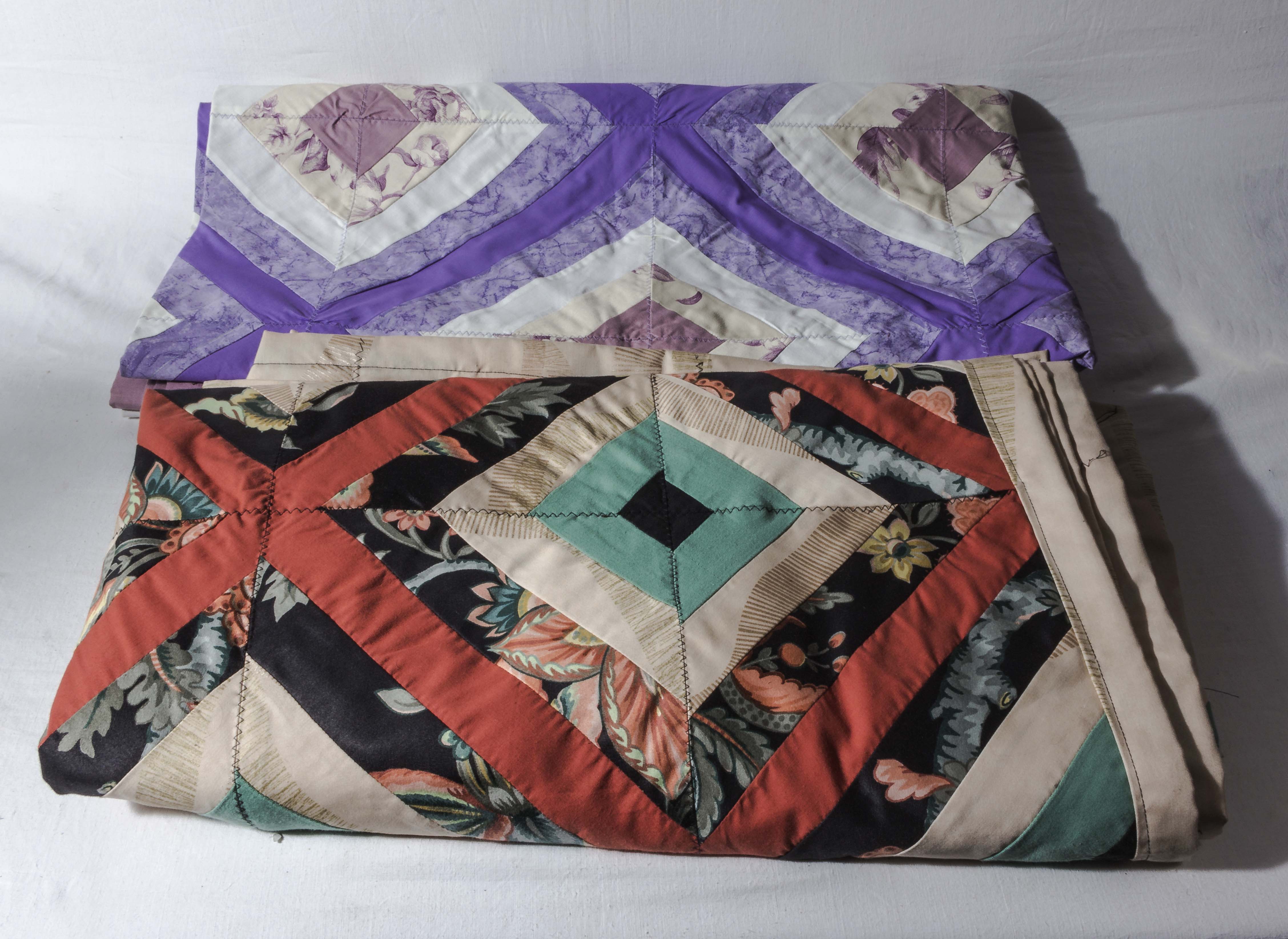 Two patchwork bed quilts, double and single