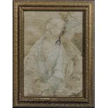 A small late 17th early 18th century framed silk picture of a saint