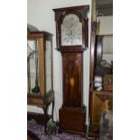 A Georgian mahogany cased grandfather clock with arched silvered dial. Made by John Bowie of