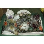 A box containing assorted glassware and pottery