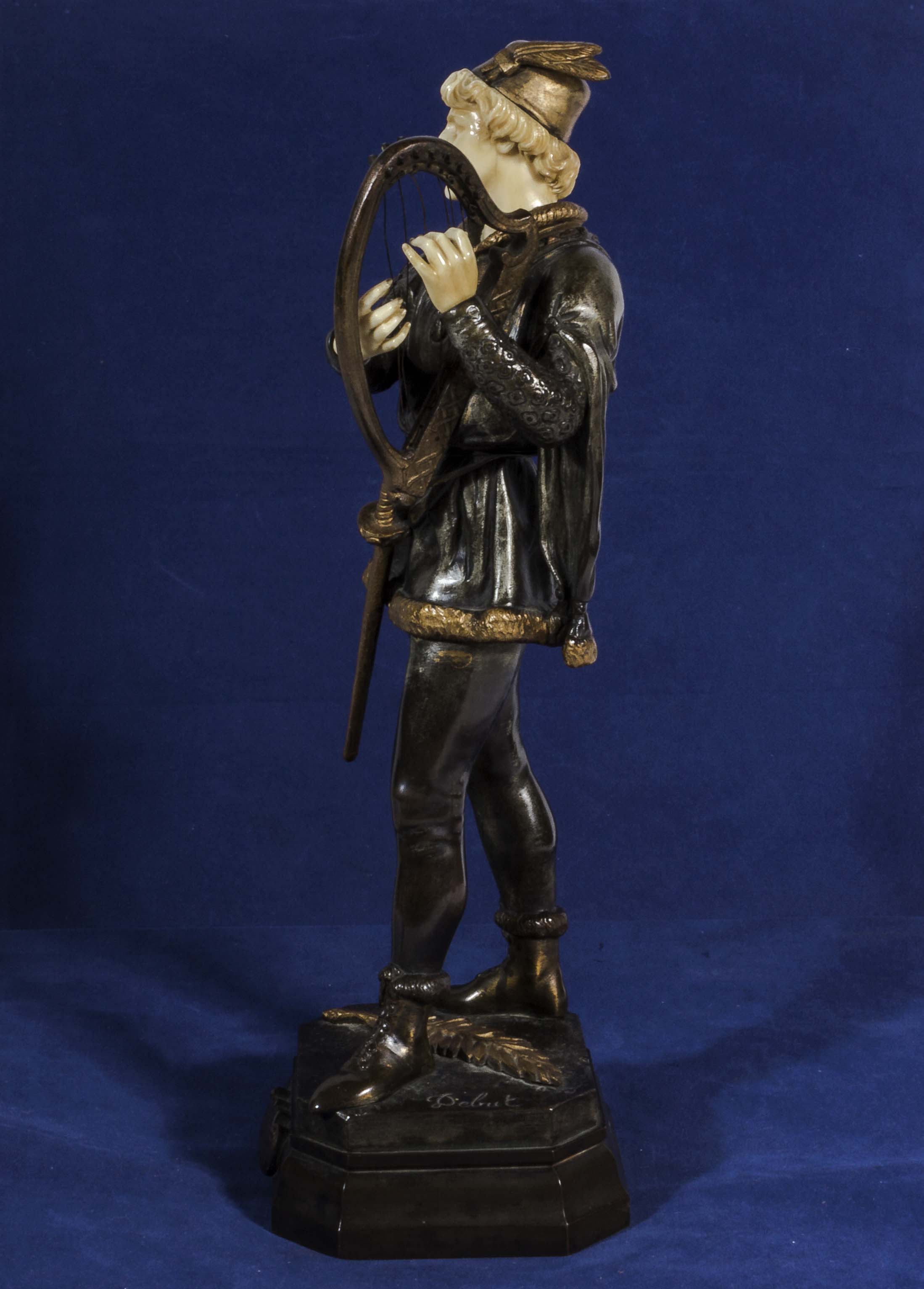 A Bronze and ivory figure by Jean Didier Debut Titled Barde 36cm tall. - Image 4 of 6