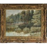 Edgar Langstaffe - A gilt framed watercolour entitled 'Woolmer Pond Liphook Hampshire'29.5 x 45cm