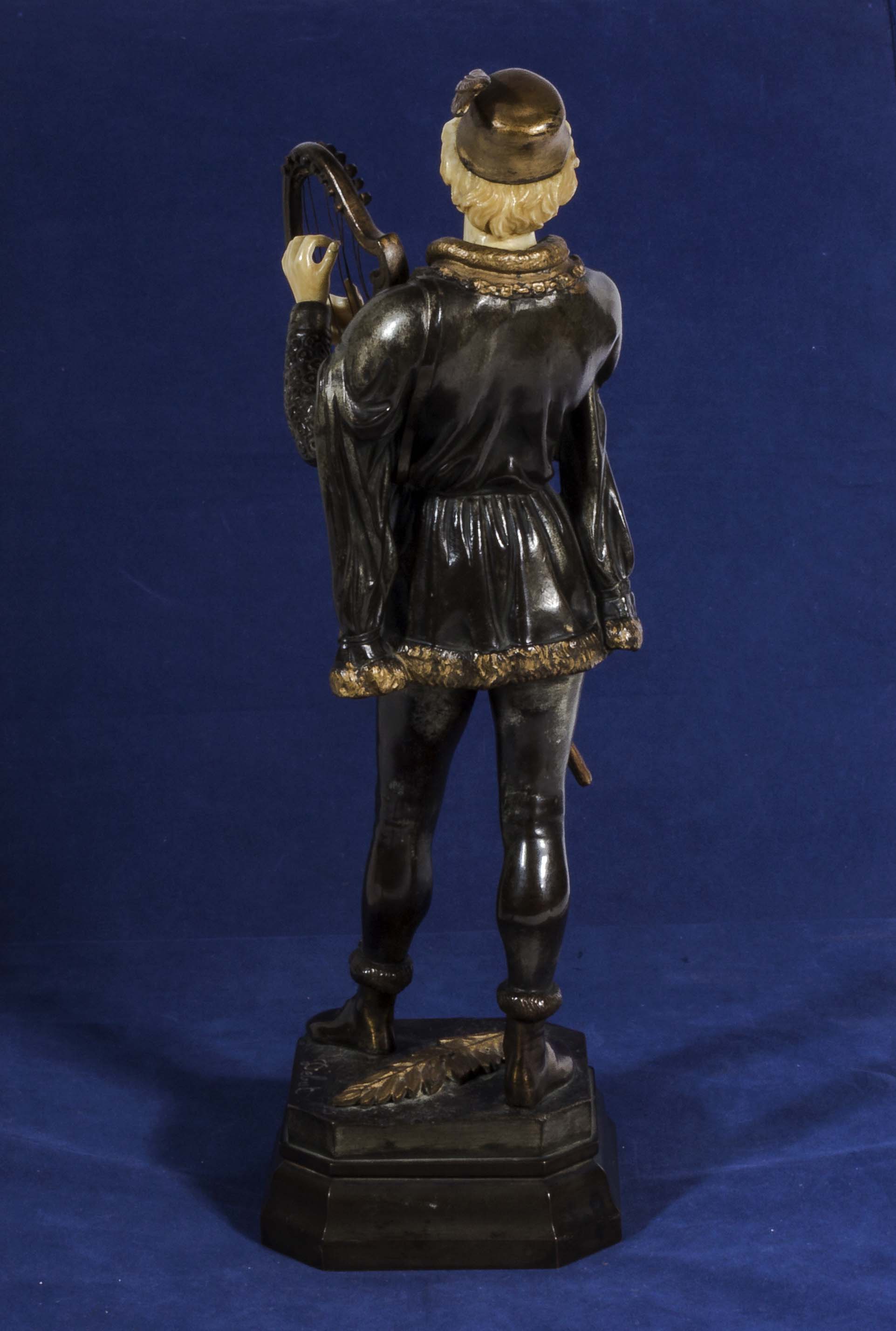 A Bronze and ivory figure by Jean Didier Debut Titled Barde 36cm tall. - Image 3 of 6