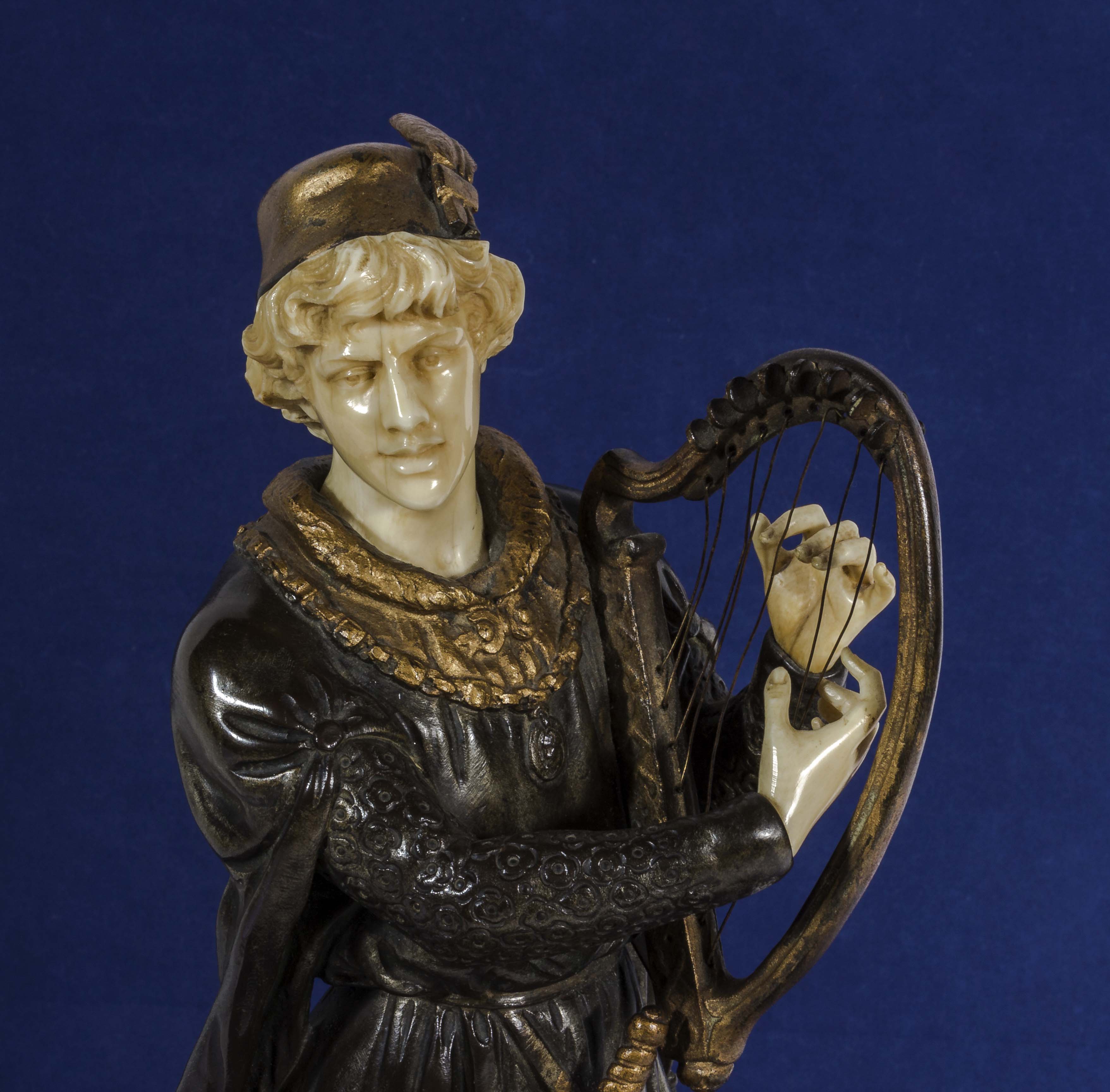 A Bronze and ivory figure by Jean Didier Debut Titled Barde 36cm tall. - Image 5 of 6