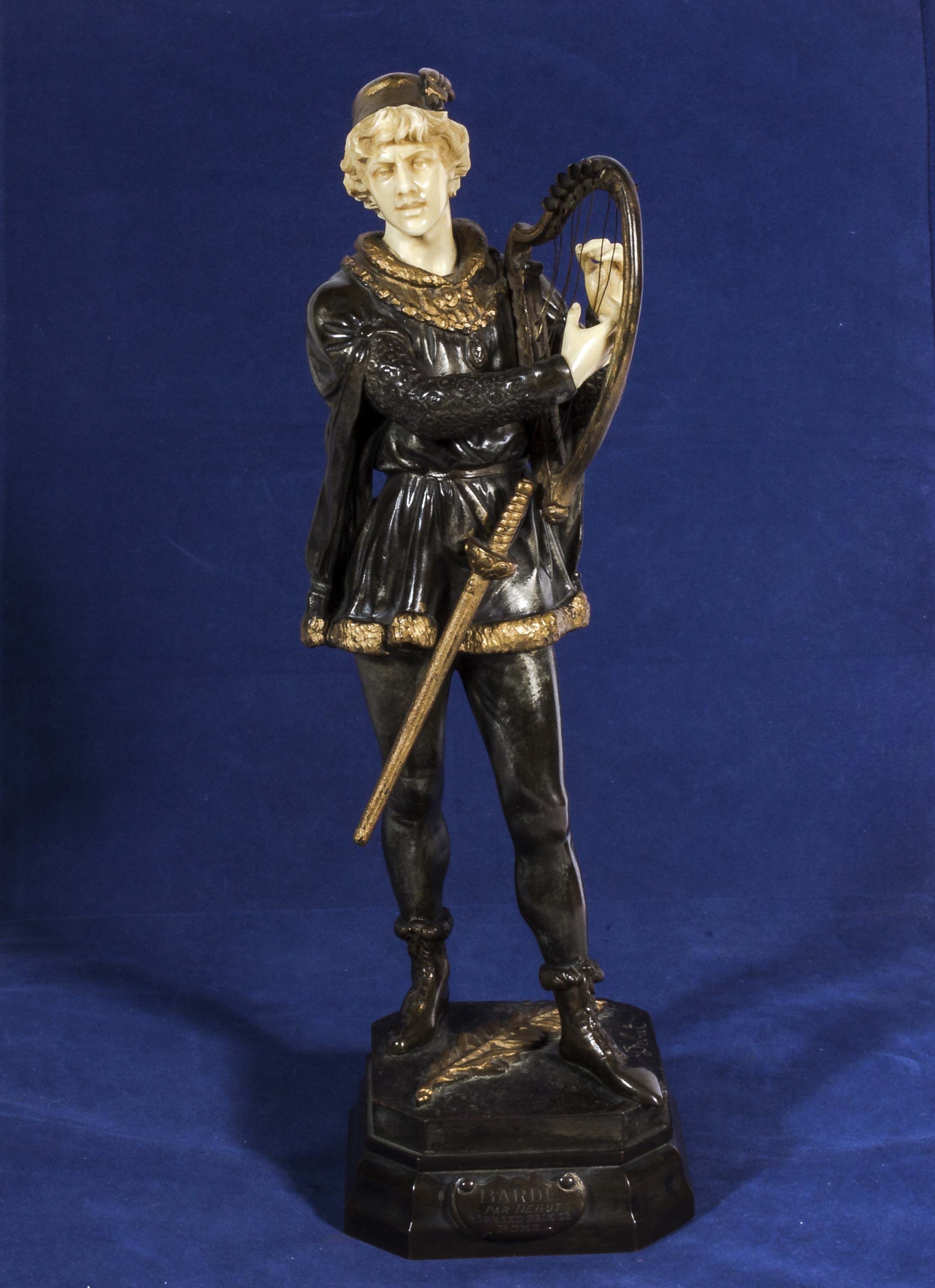 A Bronze and ivory figure by Jean Didier Debut Titled Barde 36cm tall.